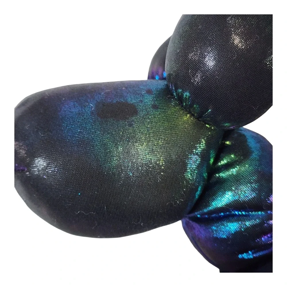 Iridescent Oil Slick Balloon Dog Plush Gothic Skull Patch Multicolor 9in